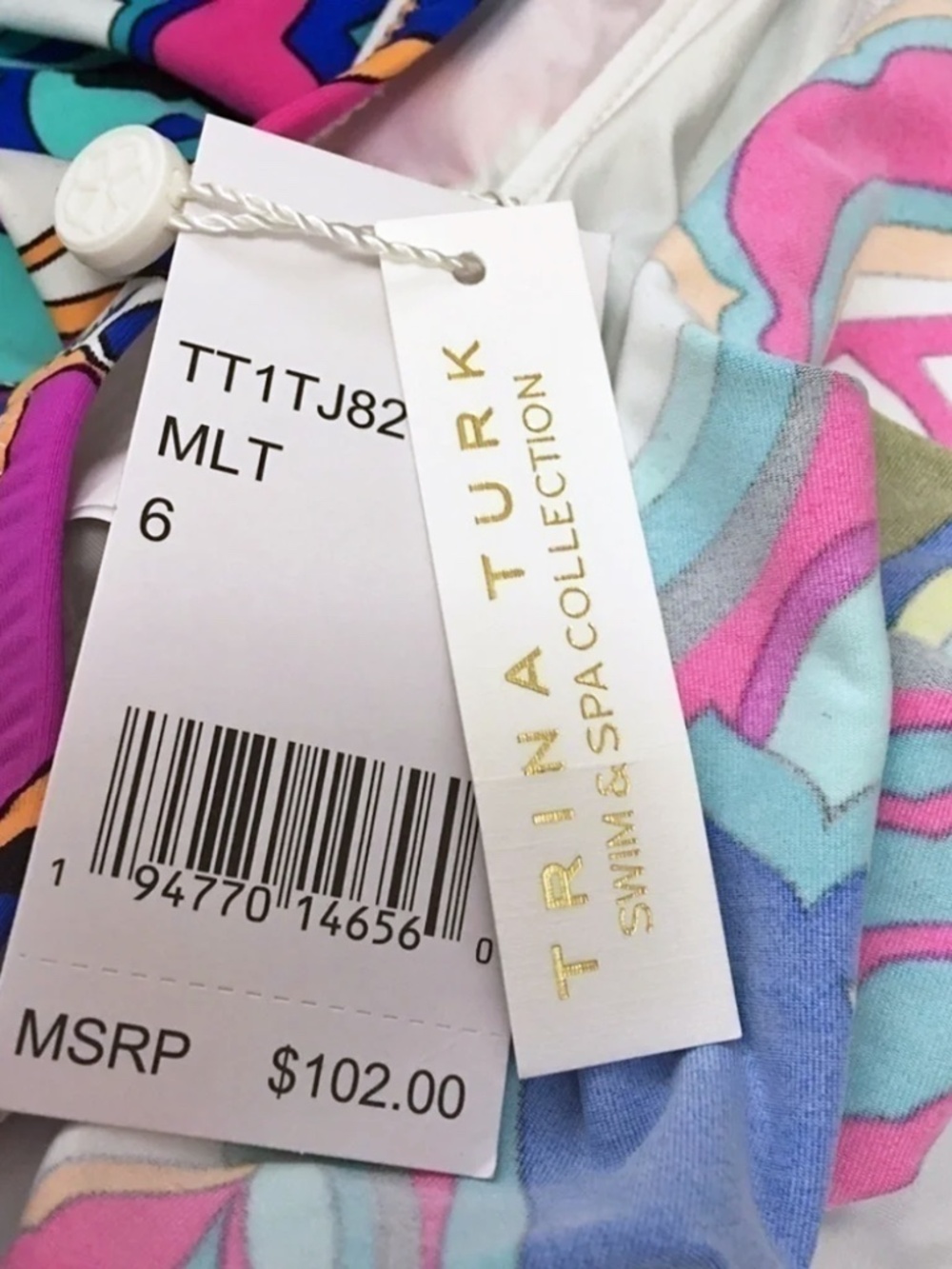 Pretty Trina Turk tankini swimwear top colourful Abstract Floral Print halter - Picture 6 of 9